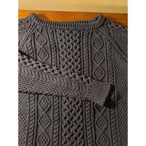 Cable Knit Fisherman Sweater Cotton Navy Blue Size Large LL Bean Signature Thick